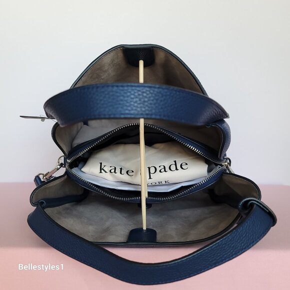 KATE SPADE Knott MEDIUM Denim Check & Leather Crossbody Tote- Indigo Multi⭐ - Picture 14 of 16